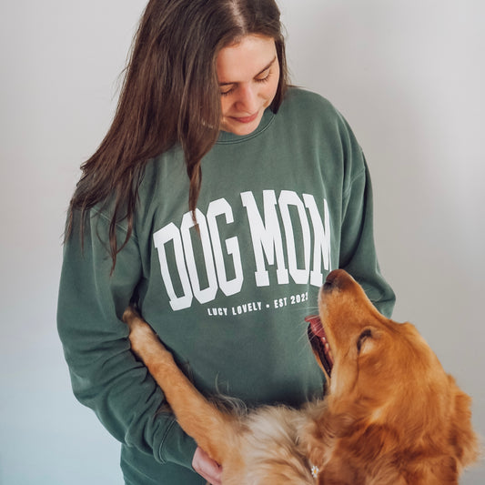 Varsity Dog Mom Puff Print Crewneck
