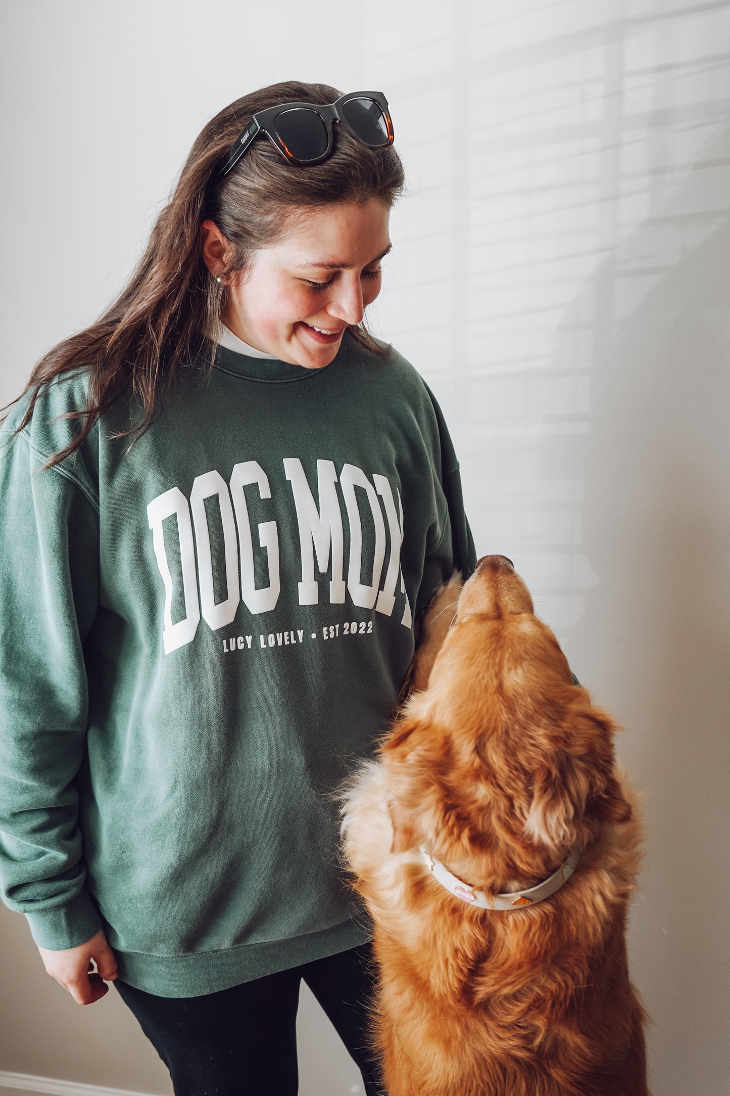 Varsity Dog Mom Puff Print Crewneck