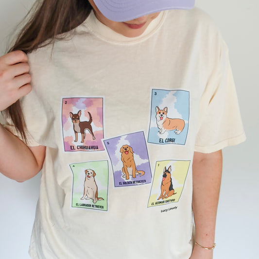 Dog Breeds Lotería Inspired Unisex Heavyweight T-Shirt